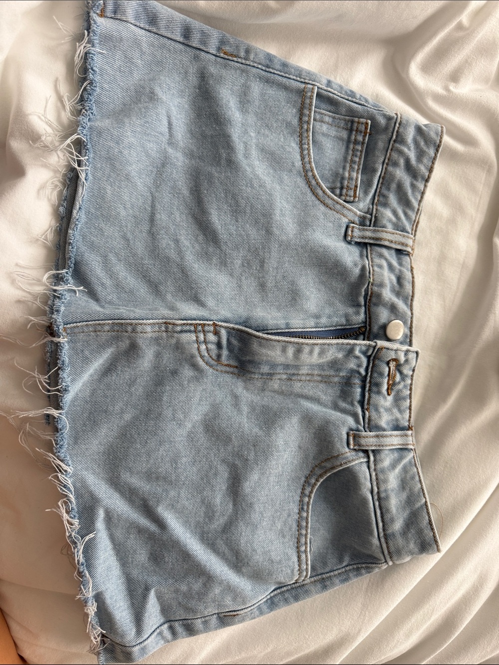 SHEIN Light Blue Frayed Denim Skirt